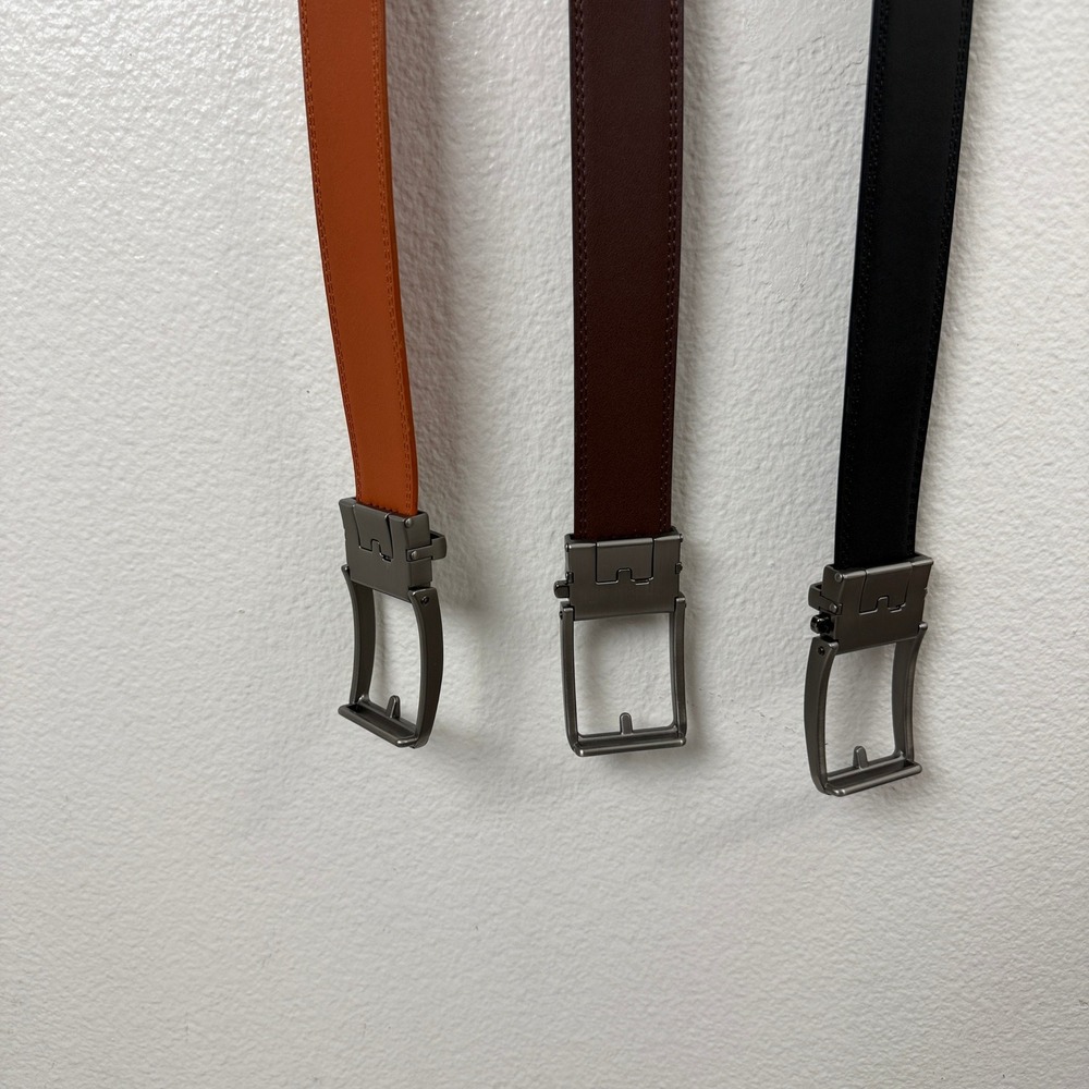 Buckley Belt Mens Black Brown Tan Ratchet Slide Adjustable 3 Pack Trio Hanger - Picture 6 of 9